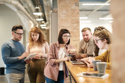 Team brainstorming in a modern office