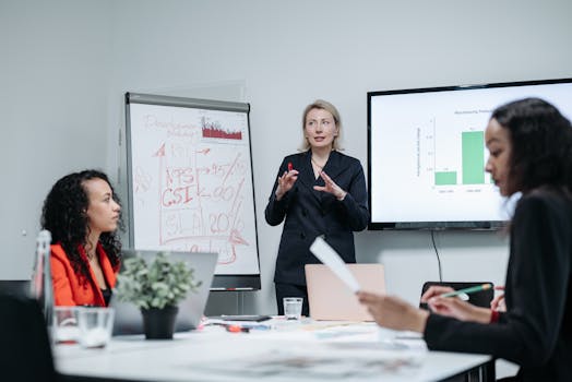 Image of a consultant presenting findings to a business team