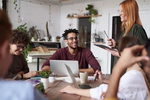 team brainstorming in a modern office