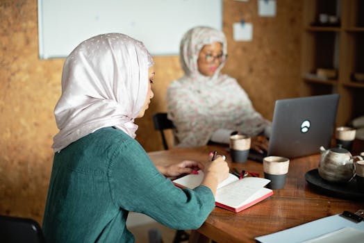 an organized workspace with consulting materials